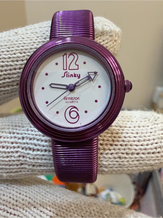 Vintage Armitron Slinky Watch Purple Metallic Accordion Stretch Band Retro 80s
